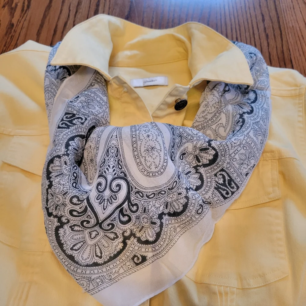 Vintage Scarf ~ Black & Cream Tone Paisley ~ Retro ~ Blemishes FINAL PRICE
